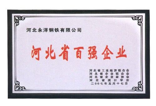 Yongyang Special Steel, one of the top 100 enterprises in Hebei Province
