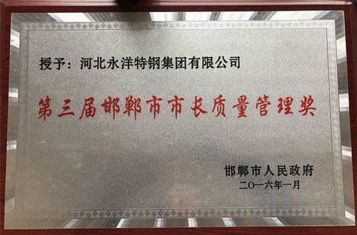 Yongyang Company won the 3rd Handan Mayor's Quality Management Award